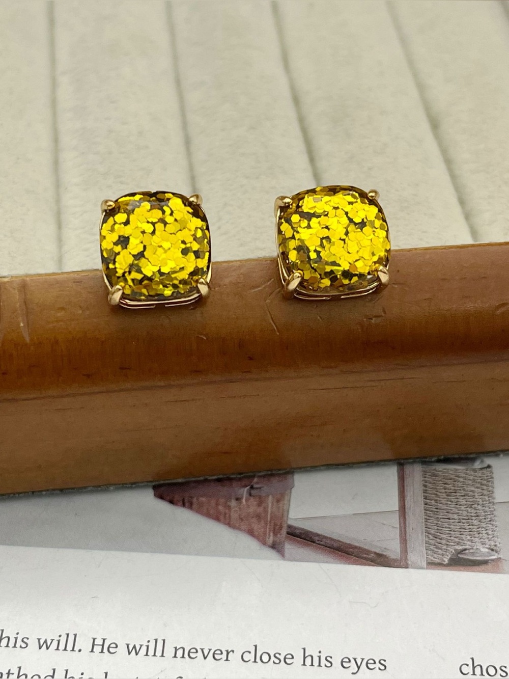 Kate Spade Square Stud Earrings Gold Multi Color Bling Fashion Jewelry Gift - Picture 2 of 3